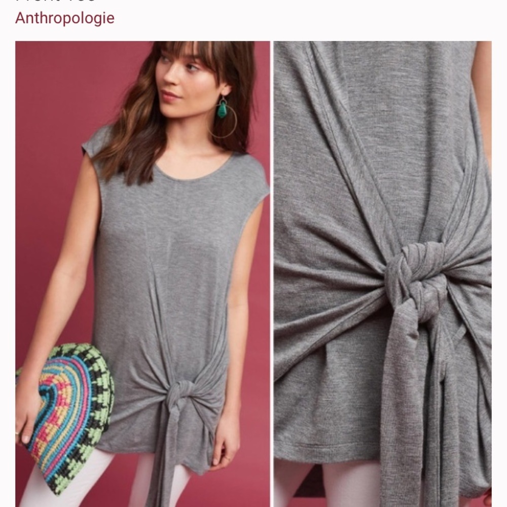 Venessa Virginia Anthro-Grey Tie In Front Top